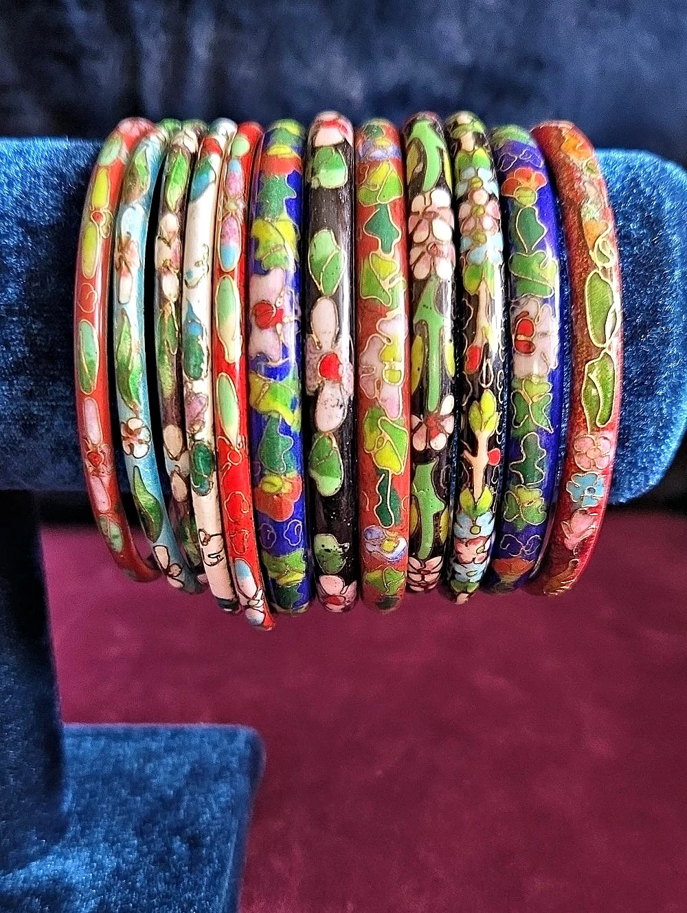 Floral Ename Cloisonne Bangle Bracelet Set